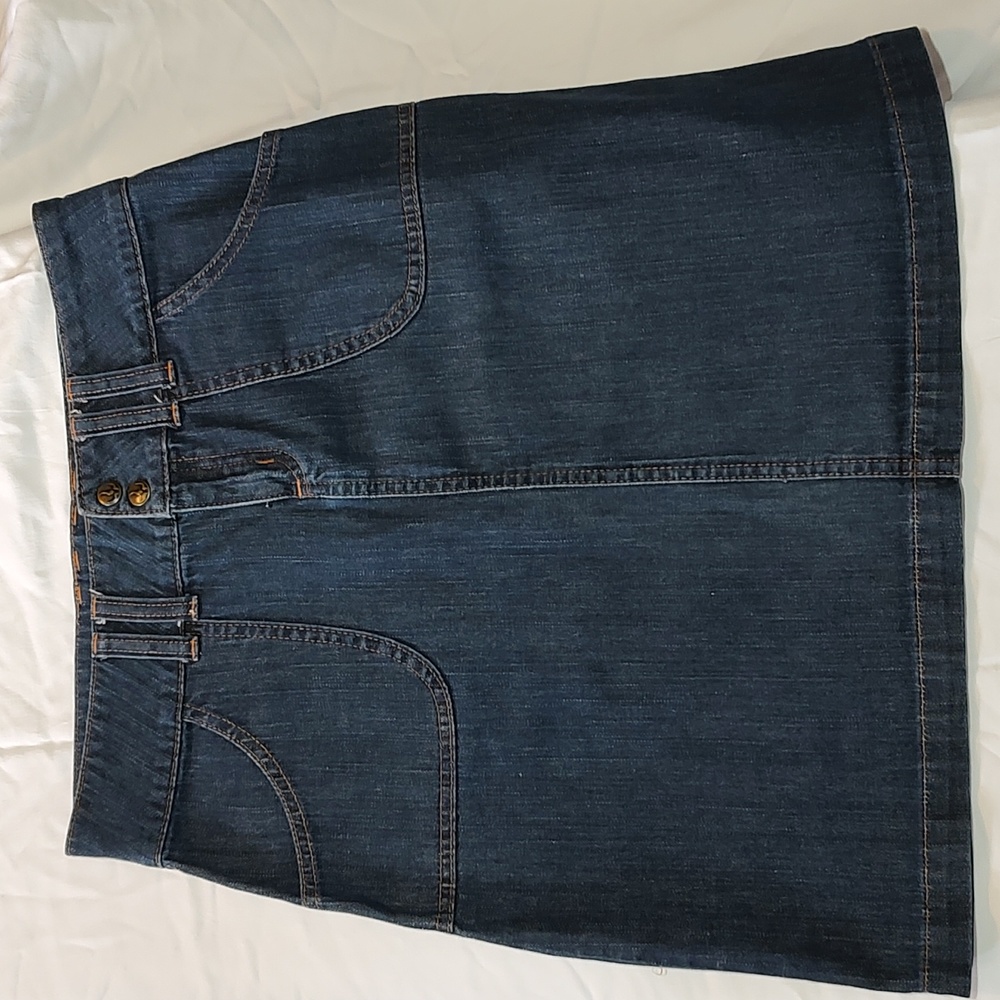 prAna Dark Wash Denim Skirt Size 4 Jean Pockets A-line Organic Cotton Natural Fi